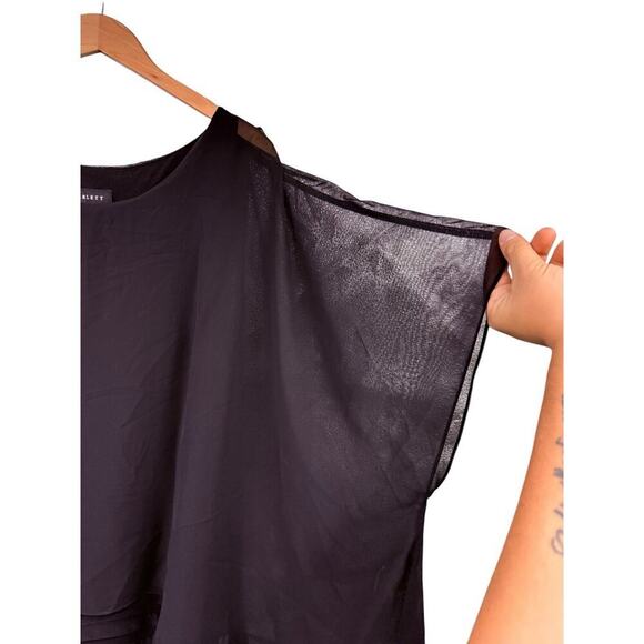 Scarlett Black Pleated Sheer Formal Evening Dress Blouson Chiffon Womens 20W - Picture 4 of 7